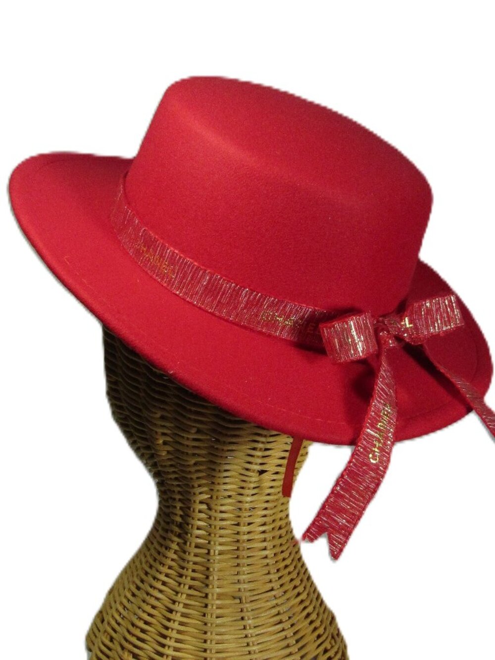 HOLIDAY RED HAT ADORNED WITH CHANEL RIBBON NEW  HOT PRETTY